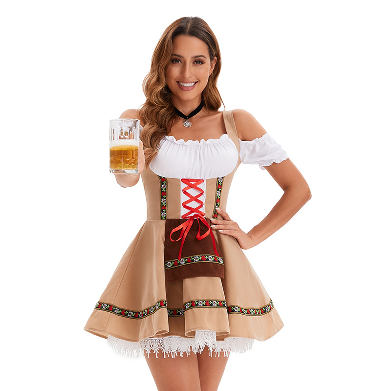 Традиционное баварское платье Dirndl с открытыми плечами Фестивальный костюм
